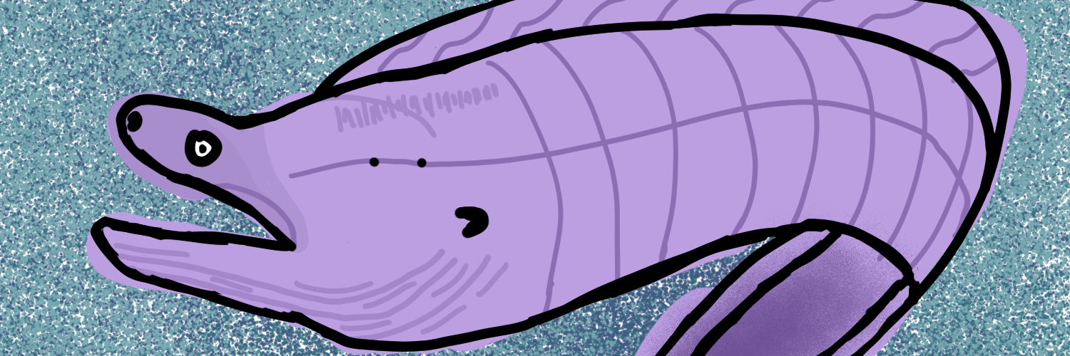 A drawing of a purple eel.